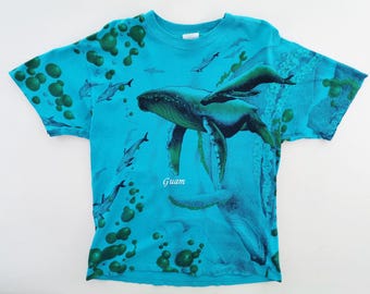 Guam Shirt Vintage Guam Whale Overprint T Shirt Made In USA Size L