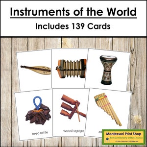 Pacchetto Strumenti Musicali del Mondo - Geografia - Schede Montessori Stampabili - Download Digitale