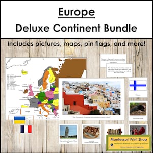 Pacchetto continente Europa Deluxe - Geografia - Schede Montessori stampabili - Download digitale