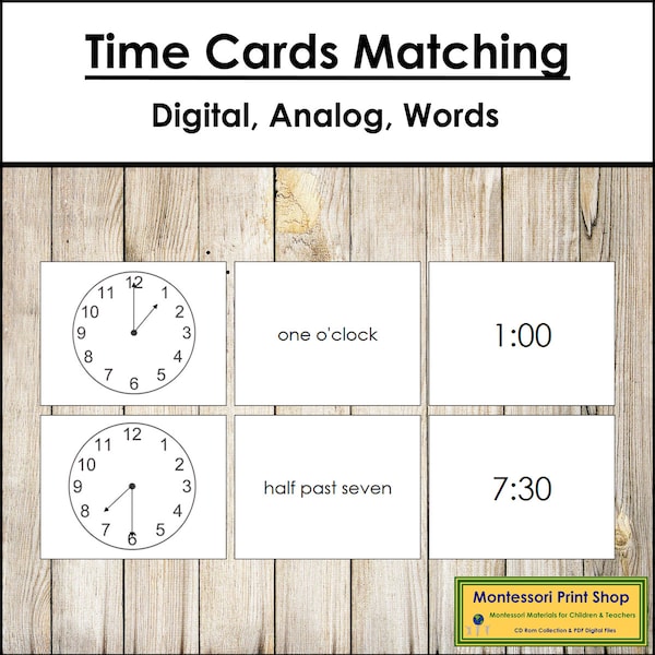 Carte di tempo corrispondenti - Carte Montessori stampabili - Download digitale
