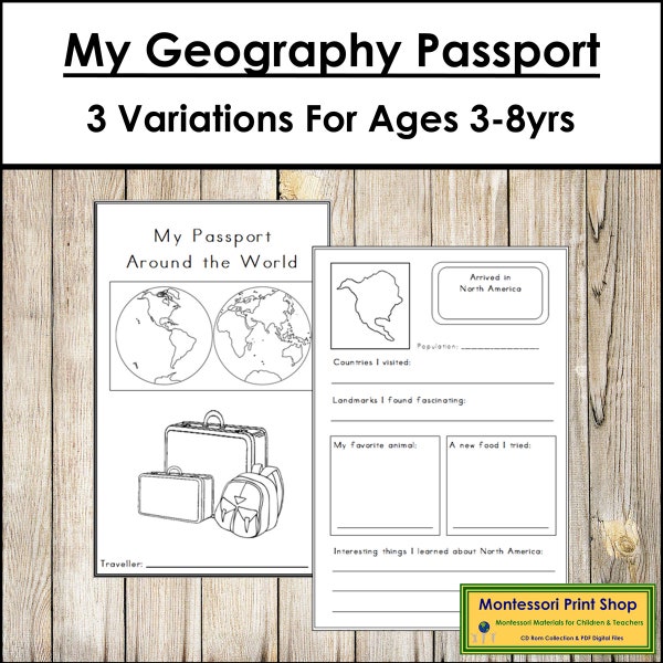 My Geography Passport - Montessori Continent Study - Printable Montessori Materials - Digital Download
