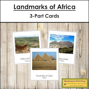 Monuments d'Afrique - Cartes Montessori Continent - Géographie - Cartes Montessori imprimables - Téléchargement numérique