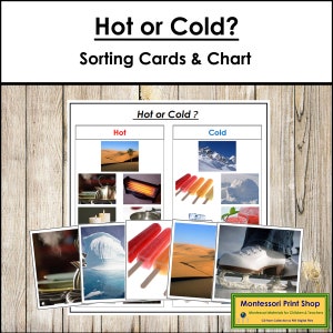 Cartes de tri à chaud ou à froid et carte de contrôle - Préscolaire - Cartes Montessori imprimables - Téléchargement numérique