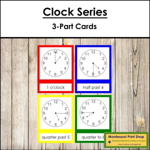 Tarjetas de 3 partes de la serie Clock - Tarjetas Montessori imprimibles - Descarga digital