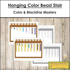 Hojas de ampliación para escaleras con cuentas de colores colgantes - Matemáticas Montessori de primaria - Materiales Montessori imprimibles - Descarga digital