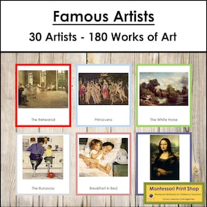 有名なアーティストとそのアート 3 部構成のカード バンドル (セット 1) - モンテッソーリ 3 部構成のカード - 印刷可能 - デジタル ダウンロード