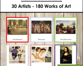 Montessori 3-Part Art Cards: Famous Artists & Works of Art [color-coded] - (Digital Download)