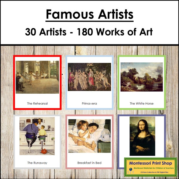 Artistes célèbres et leur art 3-Part Cards Bundle (Set 1) - Cartes Montessori en 3 parties - Imprimable - Téléchargement numérique