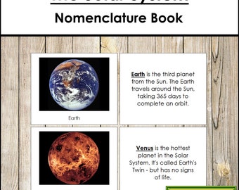 Parts Of The Solar System Book - Printable Montessori Nomenclature - Science - Digital Download