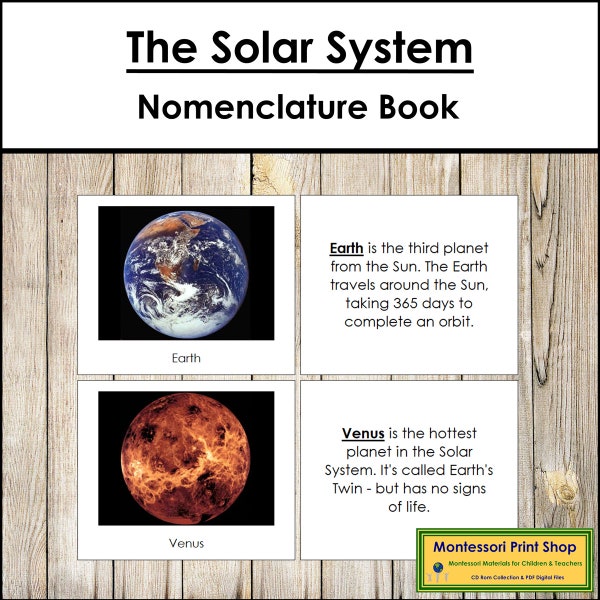 Teile des Sonnensystems Buch - Montessori Nomenklatur zum Ausdrucken - Wissenschaft - Digitaler Download