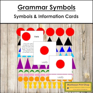 Grammaire Montessori symboles et cartes en 3 parties - langue et grammaire Montessori - matériel Montessori imprimable - téléchargement numérique