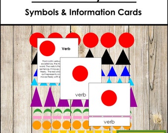 Simboli grammaticali Montessori e carte in 3 parti - Lingua e grammatica Montessori - Materiali Montessori stampabili - Download digitale