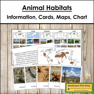Animaux et leurs habitats - Zoologie - Cartes Montessori imprimables - Téléchargement numérique