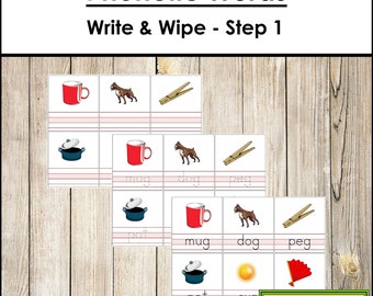 Phonetic Words Write & Wipe Set 1 - Phonics - Language - Printable Montessori Materials - Digital Download