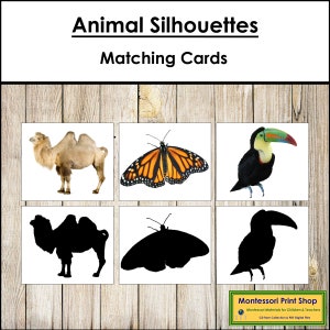 Schede di abbinamento con sagome di animali - Materiali Montessori stampabili - Download digitale