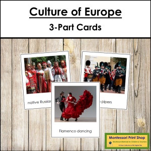 Cultura d'Europa - Carte Montessori sui continenti - Geografia - Carte Montessori stampabili - Download digitale