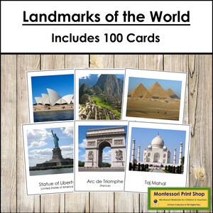Pacchetto Landmarks of the World - Geografia - Schede Montessori stampabili - Download digitale