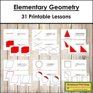 Ensemble de géométrie Montessori pour l'école primaire [Cartes en 3 parties et livres] - Mathématiques (Téléchargement numérique)