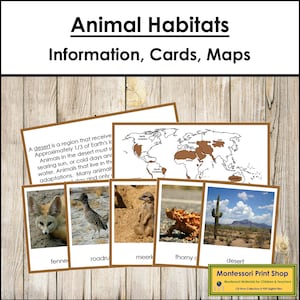 Animaux et leurs habitats (code couleur) - Zoologie - Cartes Montessori imprimables - Téléchargement numérique
