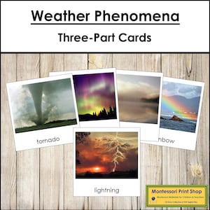 Typen weerverschijnselen Nomenclatuur 3-delige kaarten - Montessori-meteorologie (digitale download)