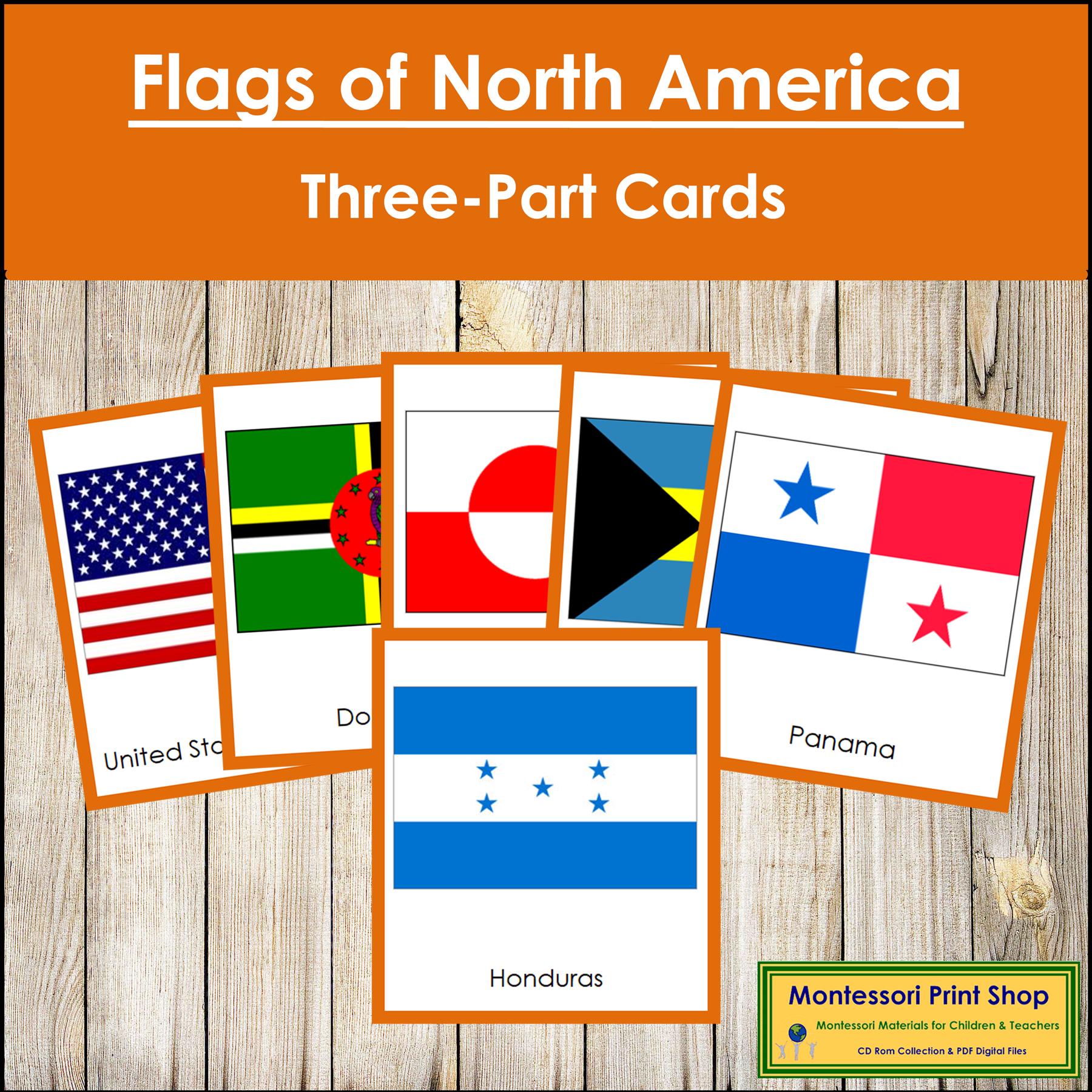 Montessori Flags of North America 3-part Cards [color-coded ...