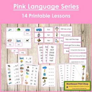Paquete de la serie de lenguaje fonético Montessori rosa (CLIPART) - Fonética primaria - Tarjetas Montessori imprimibles - Descarga digital