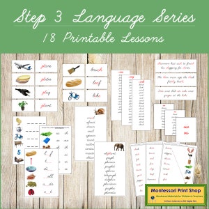 Paquete de la serie de fonogramas del paso 3 en cursiva (fotos) - Fonética primaria - Tarjetas Montessori imprimibles - Descarga digital