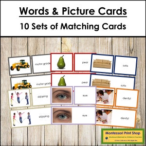 Paquete de tarjetas con palabras e imágenes - Lenguaje primario - Tarjetas Montessori imprimibles - Descarga digital