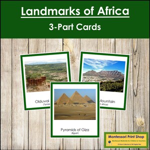 Marcos da África (codificados por cores) - Cartões Montessori Continentais - Geografia - Cartões Montessori para Imprimir - Download Digital