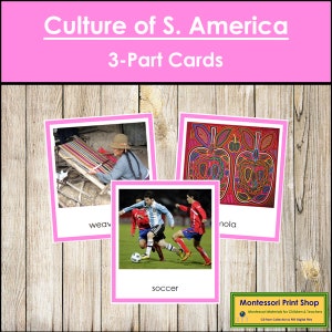 Culture de l'Amérique du Sud (code couleur) - Cartes Montessori Continent - Géographie - Cartes Montessori imprimables - Téléchargement numérique