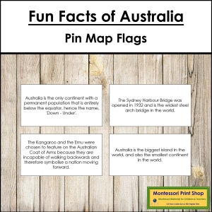 Curiosidades sobre a Austrália - Cartões Montessori Continente - Geografia - Cartões Montessori para Imprimir - Download Digital