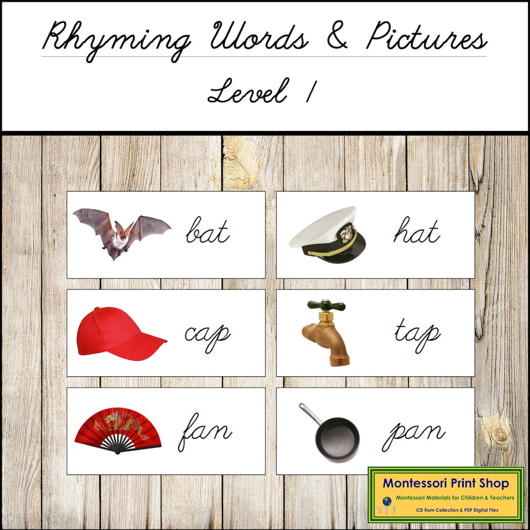 Rhyming Words & Pictures [level 1, CURSIVE] - Montessori Phonics ...
