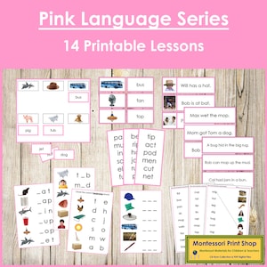 Pacchetto di serie di linguaggio fonetico rosa Montessori (FOTO) - Fonetica primaria - Schede Montessori stampabili - Download digitale