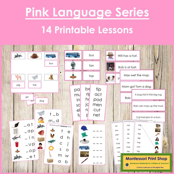 Montessori Pink Phonetic Language Series  Bundle (PHOTOS) - Primary Phonics - Printable Montessori Cards - Digital Download