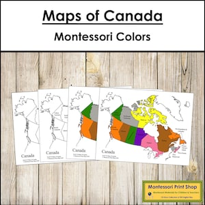 Kanada Landkarten (Farbe & Schwarzlinie) - Montessori Geographie - Druckbare Montessori Materialien - Digitaler Download