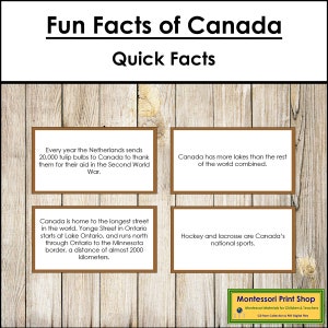 Curiosità sul Canada (codificate a colori) - Carte Montessori sui continenti - Geografia - Carte Montessori stampabili - Download digitale
