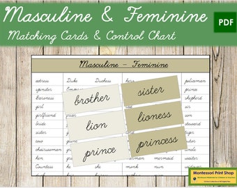 Masculine & Feminine Cards color-coded CURSIVE -
