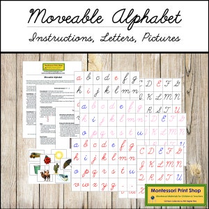 Alfabeto móvil Montessori con instrucciones (cursiva) - Idioma principal - Tarjetas Montessori imprimibles - Descarga digital