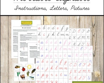 Montessori Moveable Alphabet with Instructions (cursive) - Primary Language - Printable Montessori Cards - Digital Download