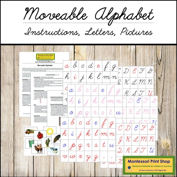 Montessori Moveable Alphabet with Instructions (cursive) - Primary Language - Printable Montessori Cards - Digital Download