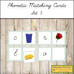 Jeu de cartes phonétiques assorties 3 (cursif) - langage Montessori - matériel Montessori imprimable - téléchargement numérique