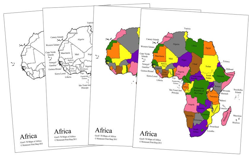 Maps Of Africa Color Blackline Montessori Geography Etsy Il Fullxfull.2823599462 S8lp 