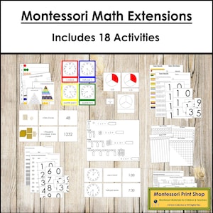 Paquete de extensiones de matemáticas Montessori para primaria: tarjetas Montessori imprimibles (descarga digital)