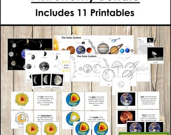 Astronomy Bundle (3-Part Cards, Books & Charts) - Science - Printable Montessori Cards - Digital Download