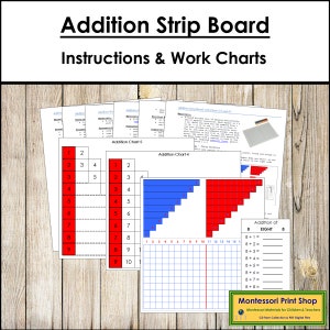 Quadro de adição, gráficos e instruções - Matemática primária - Materiais Montessori para impressão - Download digital