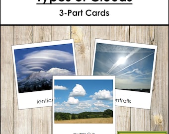 Types of Clouds Nomenclature 3-Part Cards - Science - Printable Montessori Materials - Digital Download