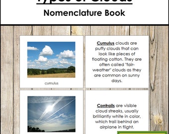 Types of Clouds Nomenclature Book - Science - Printable Montessori Materials - Digital Download