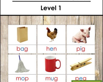 Phonetic Picture Cards Level 1 - Montessori Language - Printable Montessori Materials - Digital Download