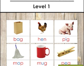 Phonetic Picture Cards Level 1 - Montessori Language - Printable Montessori Materials - Digital Download