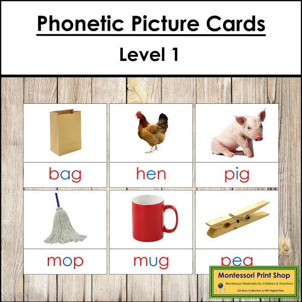 Phonetic Picture Cards Level 1 - Montessori Language - Printable Montessori Materials - Digital Download